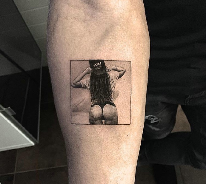 点击大图看下一张：几何图形内的性感欧美女孩腿部纹身
