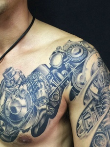 霸气的机械机器半甲纹身图案