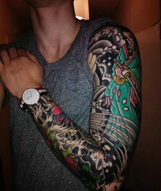 点击大图看下一张：新传统花臂图腾纹身刺青