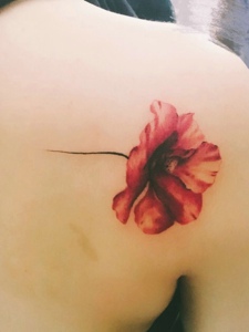 后背一朵鲜艳的花朵纹身图案