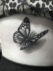 腰部停留着一只漂亮的3d蝴蝶纹身图案