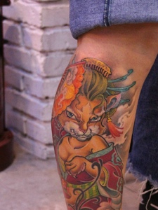 花腿一只可爱猫花妓纹身图案