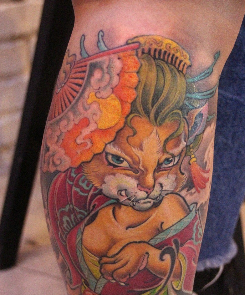 点击大图看下一张：花腿一只可爱猫花妓纹身图案