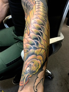 包手臂彩色鲤鱼纹身刺青有活力