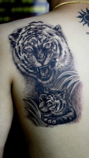 亲情的力量，后背老虎创意纹身图案