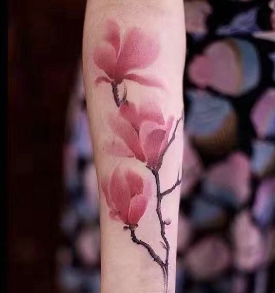 点击大图看下一张：花臂花朵纹身图案时尚美丽