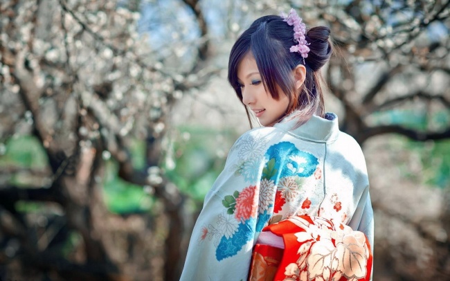 点击大图看下一张：樱花林和服美女图片