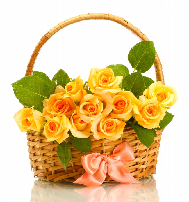点击大图看下一张：一篮子黄色玫瑰花图片