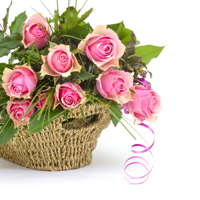 点击大图看下一张：一篮子粉色玫瑰花图片