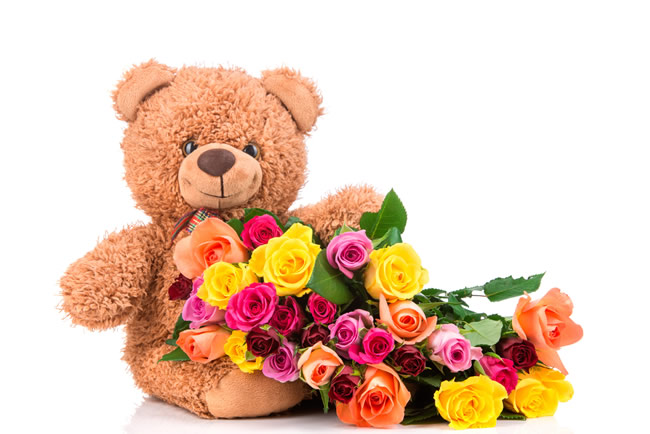 点击大图看下一张：泰迪熊与玫瑰花图片