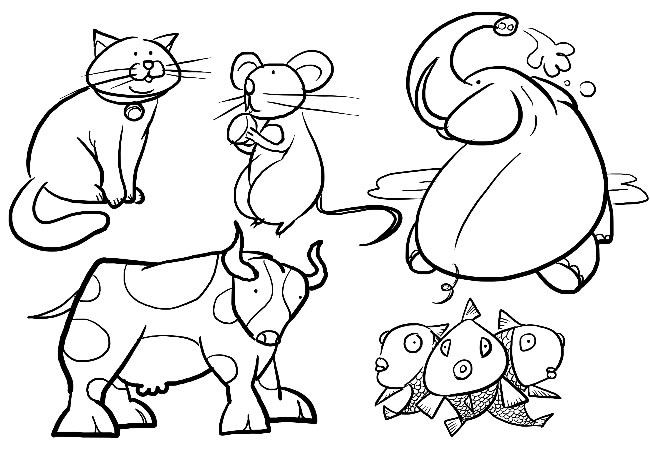 点击大图看下一张：猫,老鼠,大象,奶牛动物简笔画图片