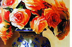 玫瑰花瓶油画图片