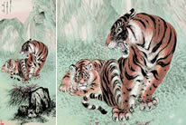 国画两只老虎高清图片素材