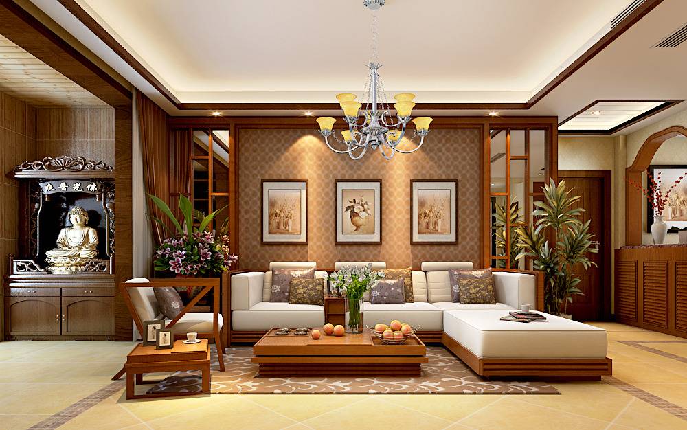 点击大图看下一张：中式客厅沙发茶几案例展示
