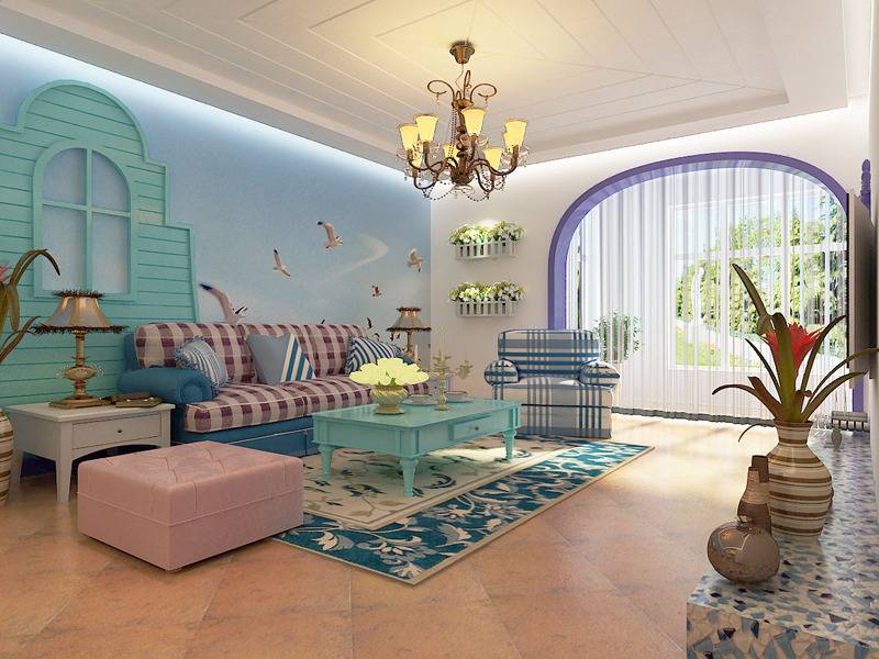 点击大图看下一张：地中海客厅沙发单人沙发设计案例展示