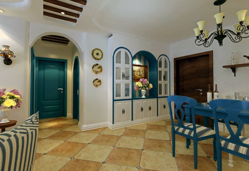 点击大图看下一张：地中海餐厅玄关玄关柜设计方案
