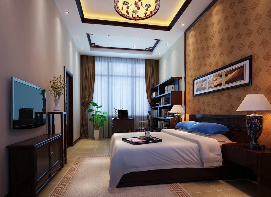 点击大图看下一张：中式中式风格新中式卧室设计案例