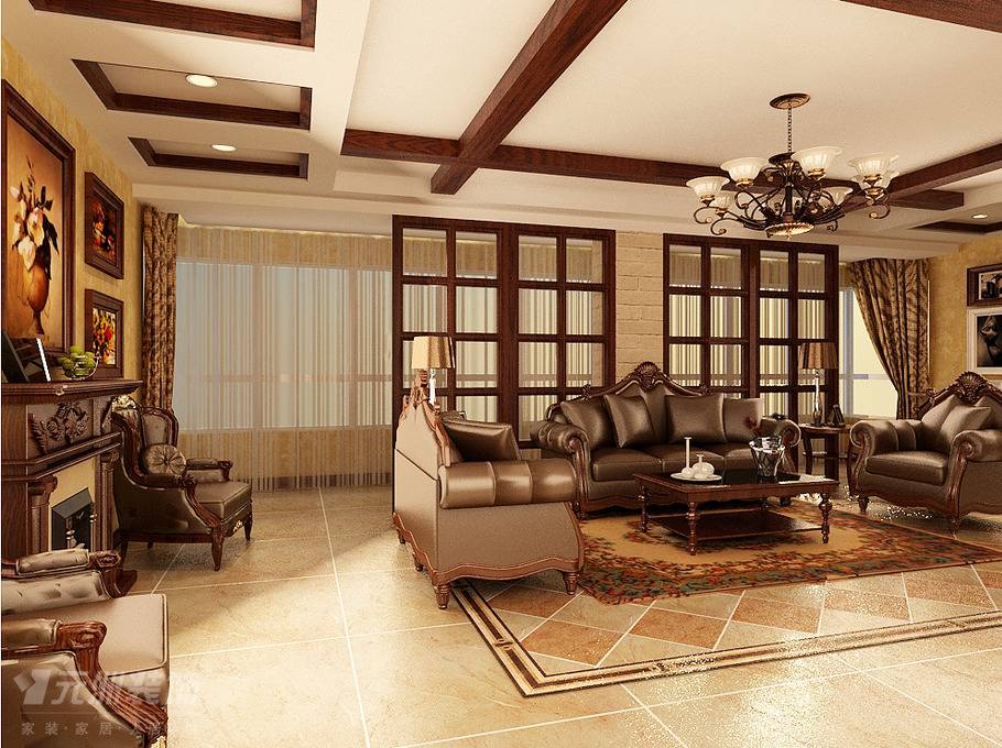 点击大图看下一张：美式客厅沙发单人沙发案例展示