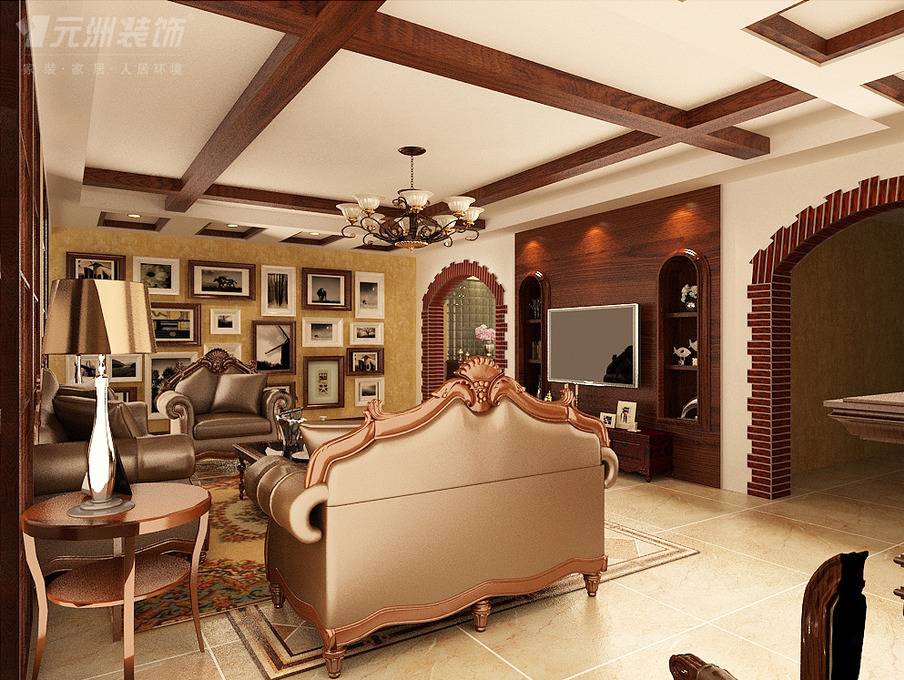 点击大图看下一张：美式客厅沙发茶几设计方案