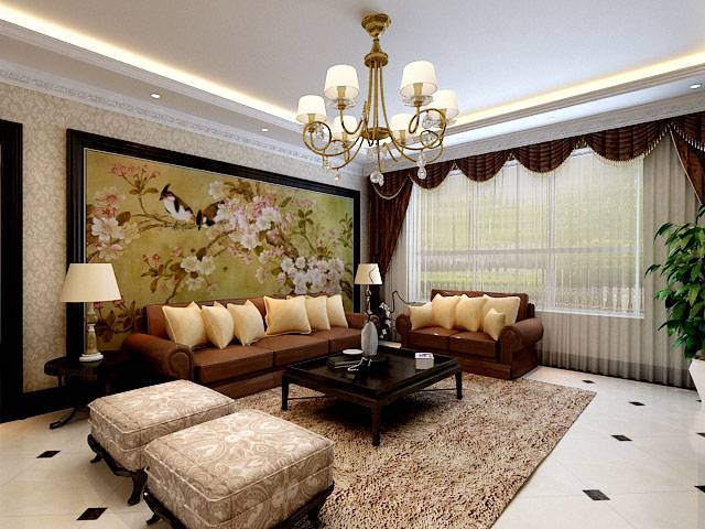 点击大图看下一张：美式客厅沙发茶几图片
