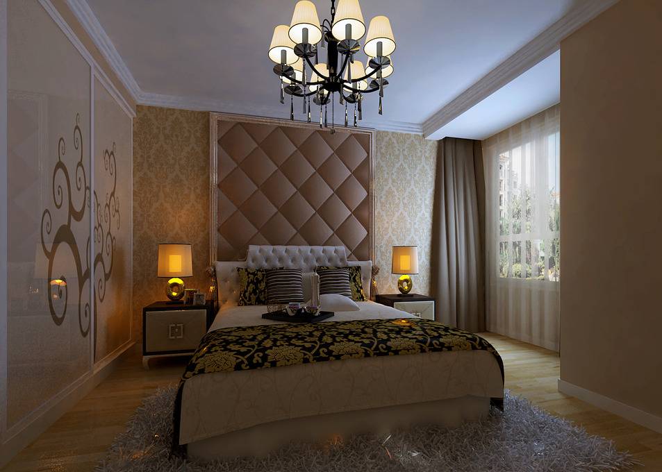 点击大图看下一张：欧式现代简约卧室装修效果展示