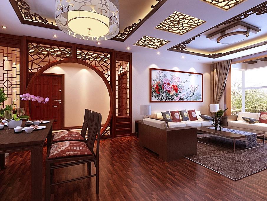 点击大图看下一张：中式客厅单身公寓装修效果展示