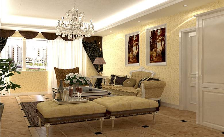 点击大图看下一张：欧式欧式风格客厅背景墙沙发客厅沙发装修效果展示