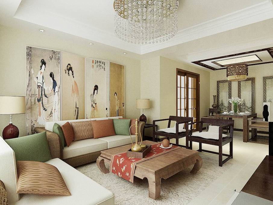 点击大图看下一张：中式中式风格客厅背景墙沙发客厅沙发装修案例