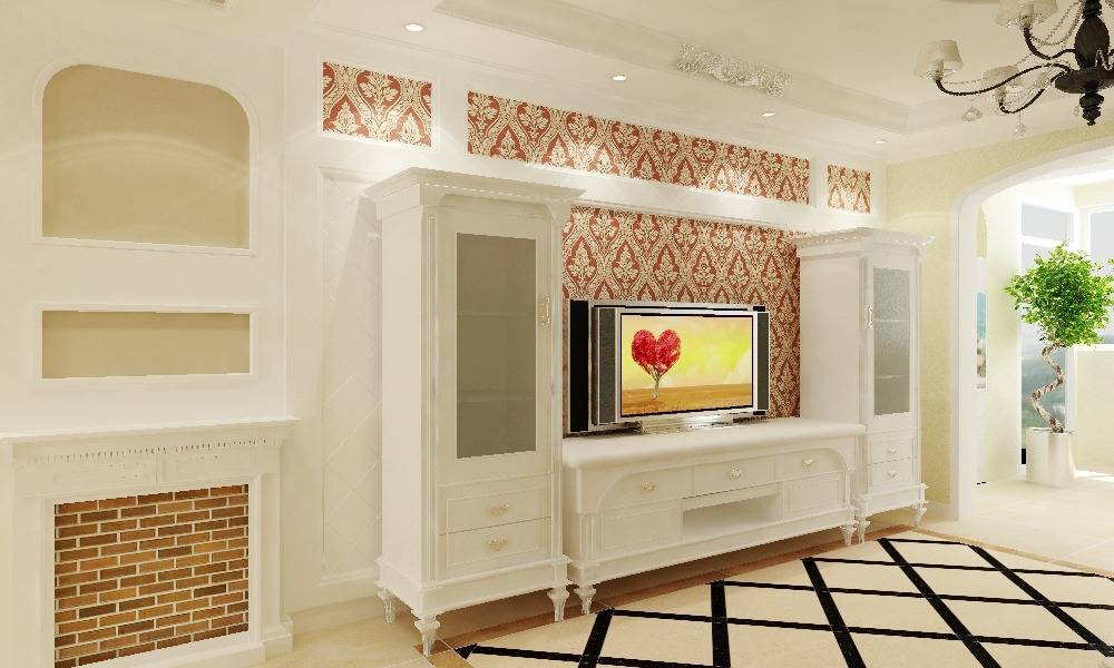 点击大图看下一张：简欧客厅背景墙电视背景墙设计案例