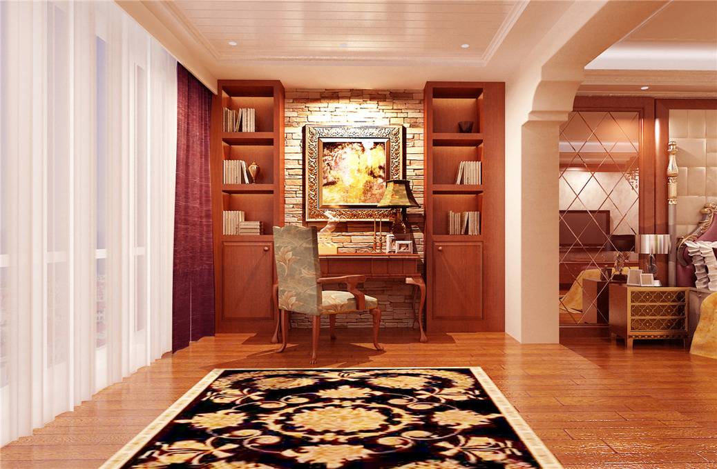 点击大图看下一张：欧式书房别墅窗帘装修效果展示