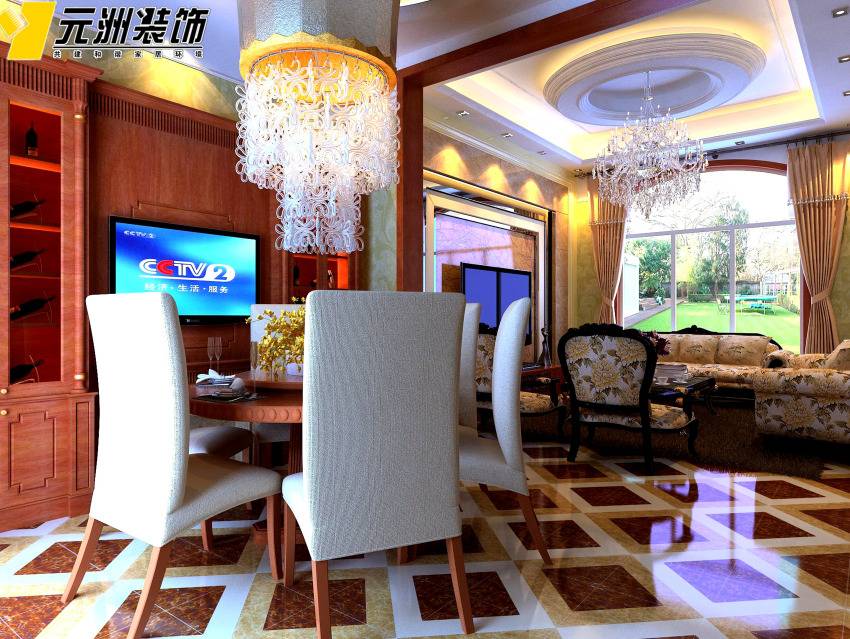 点击大图看下一张：欧式餐厅别墅电视背景墙装修案例
