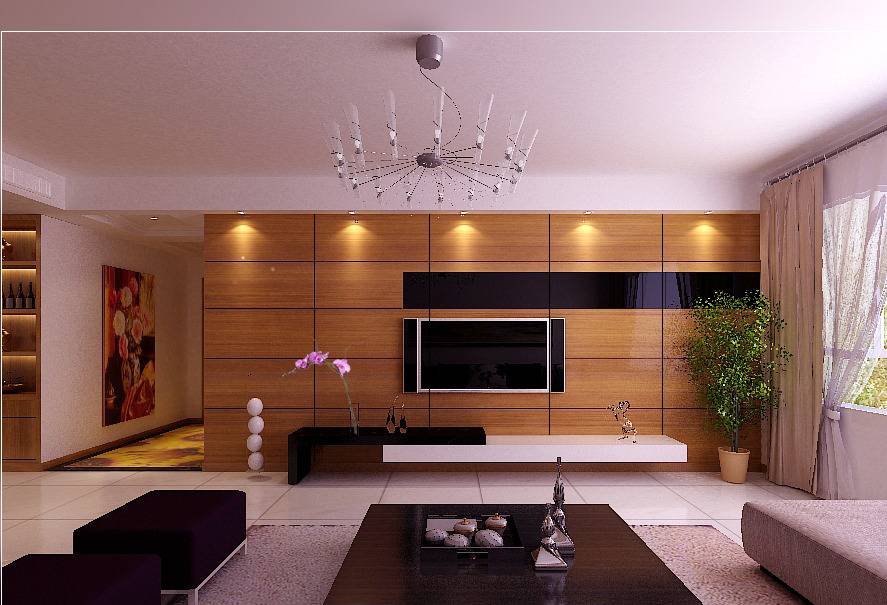 点击大图看下一张：现代客厅跃层电视背景墙装修案例