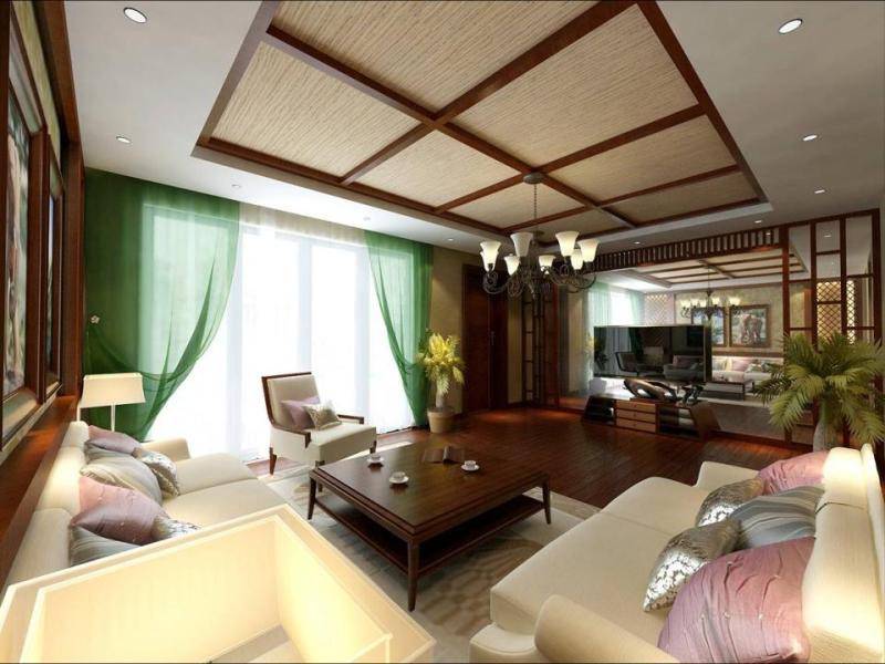 点击大图看下一张：中式客厅窗帘设计案例