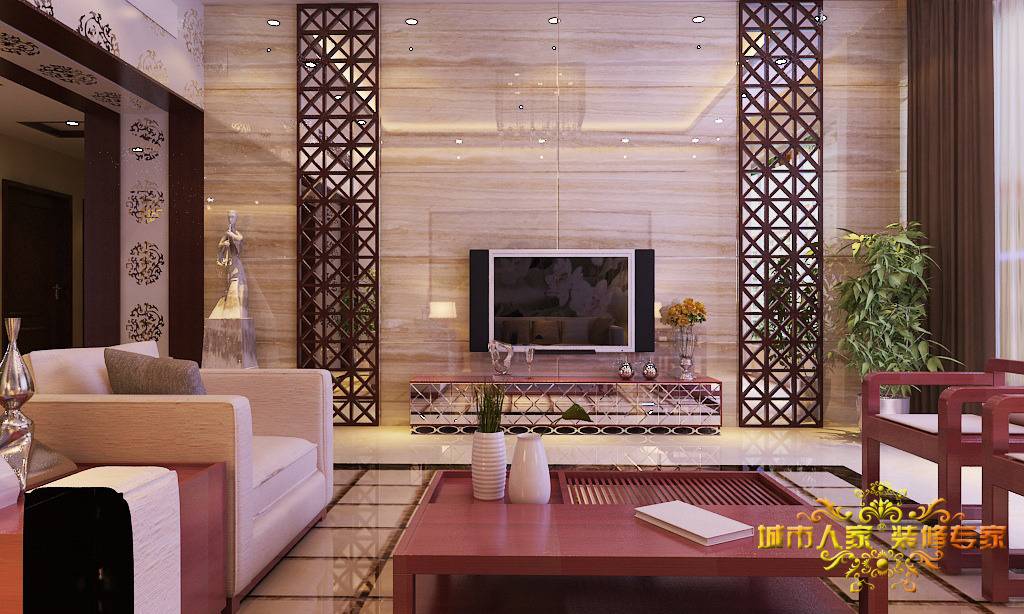点击大图看下一张：中式中式风格新中式客厅装修案例