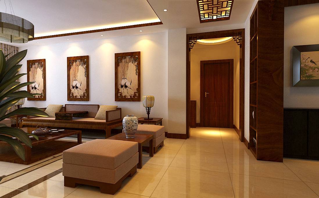 点击大图看下一张：中式客厅背景墙沙发设计案例展示