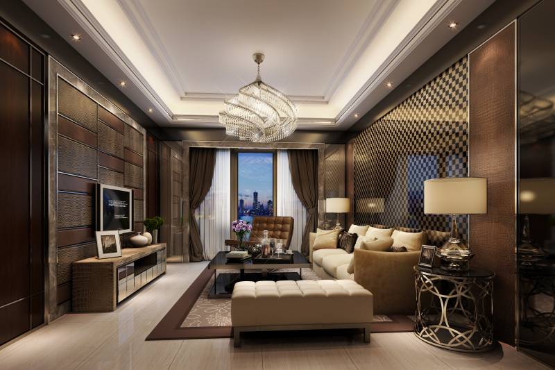 点击大图看下一张：现代奢华客厅设计方案