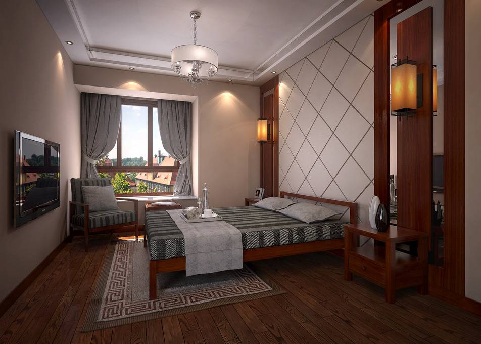 点击大图看下一张：中式中式风格新中式卧室装修效果展示