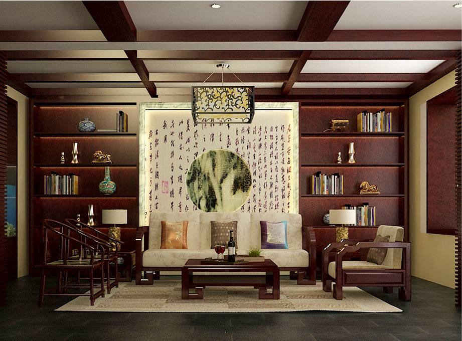 点击大图看下一张：中式客厅吊顶设计方案