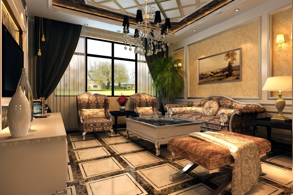 点击大图看下一张：欧式简欧奢华客厅沙发茶几装修案例