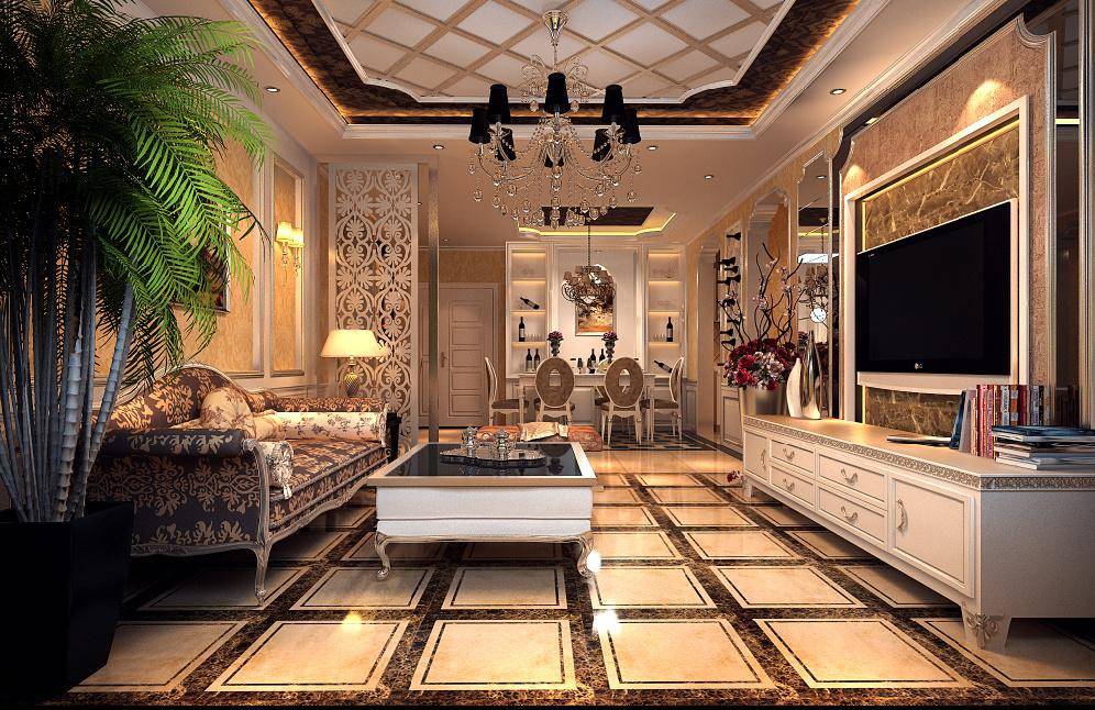 点击大图看下一张：欧式奢华客厅沙发电视柜茶几设计方案