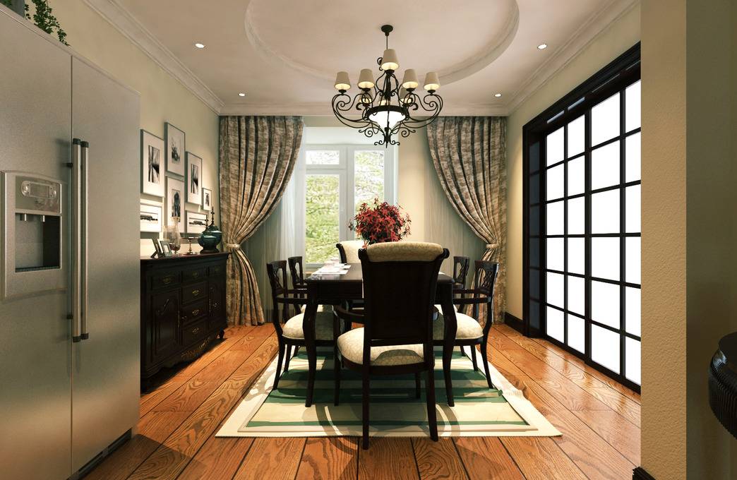 点击大图看下一张：美式美式风格餐厅窗帘设计方案