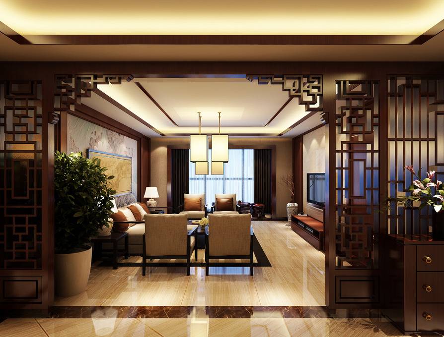 点击大图看下一张：中式中式风格新中式客厅吊顶装修图