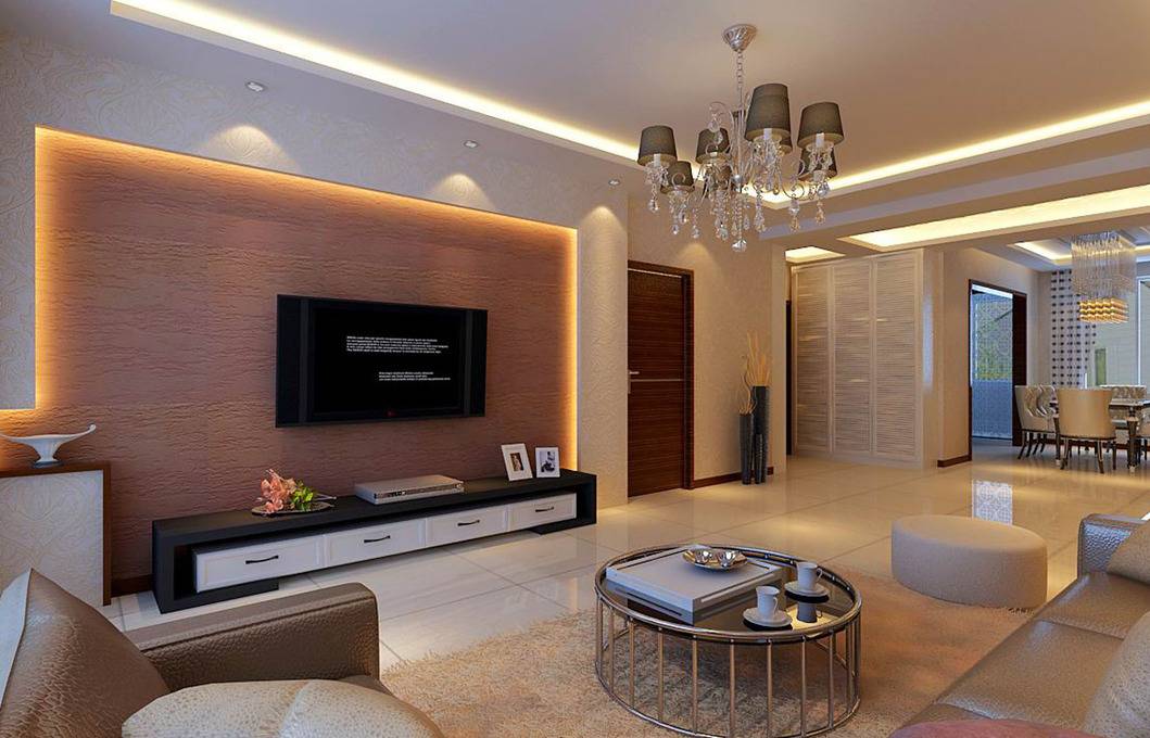 点击大图看下一张:简约客厅吊顶电视背景墙案例展示