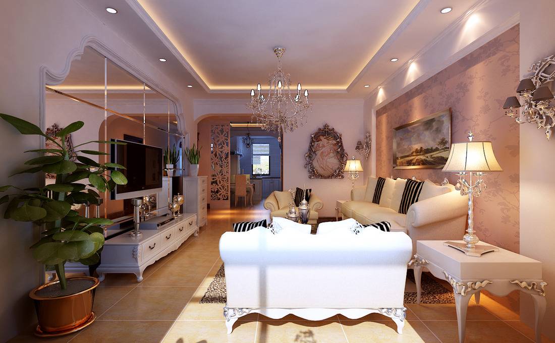 点击大图看下一张:欧式客厅吊顶电视背景墙设计方案