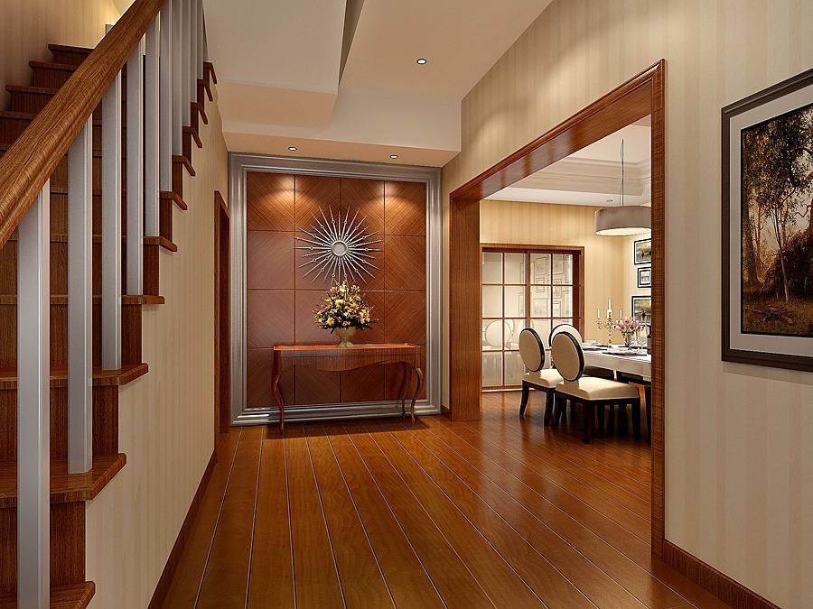 点击大图看下一张：中式中式风格玄关别墅玄关柜设计方案