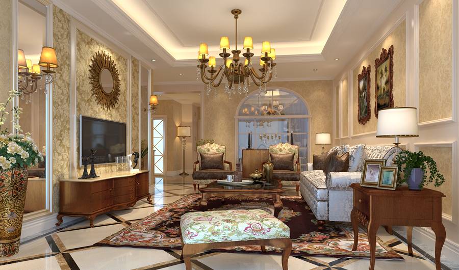 点击大图看下一张：新古典古典新古典风格古典风格客厅设计案例展示