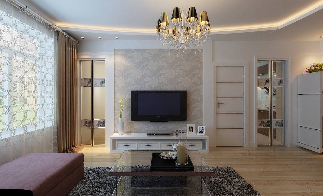 点击大图看下一张:现代客厅吊顶电视背景墙设计方案