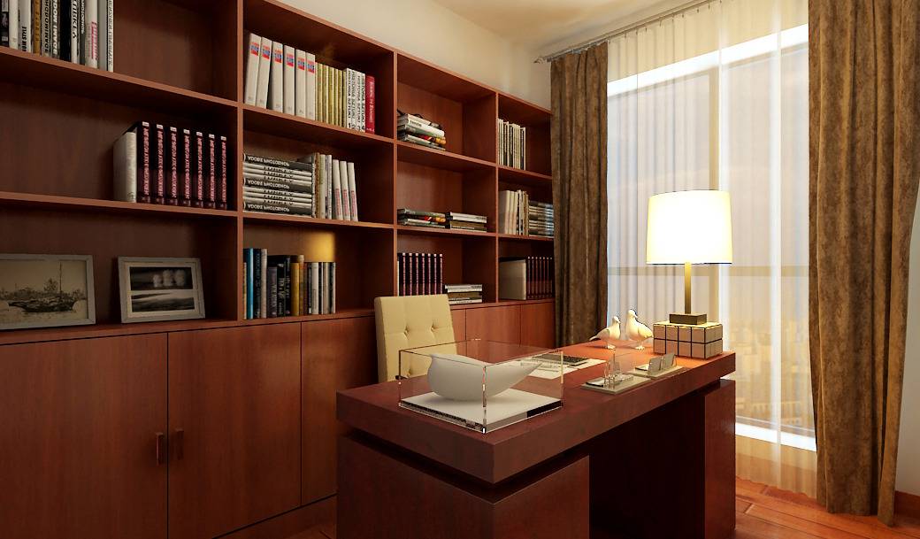 点击大图看下一张：中式书房窗帘设计方案