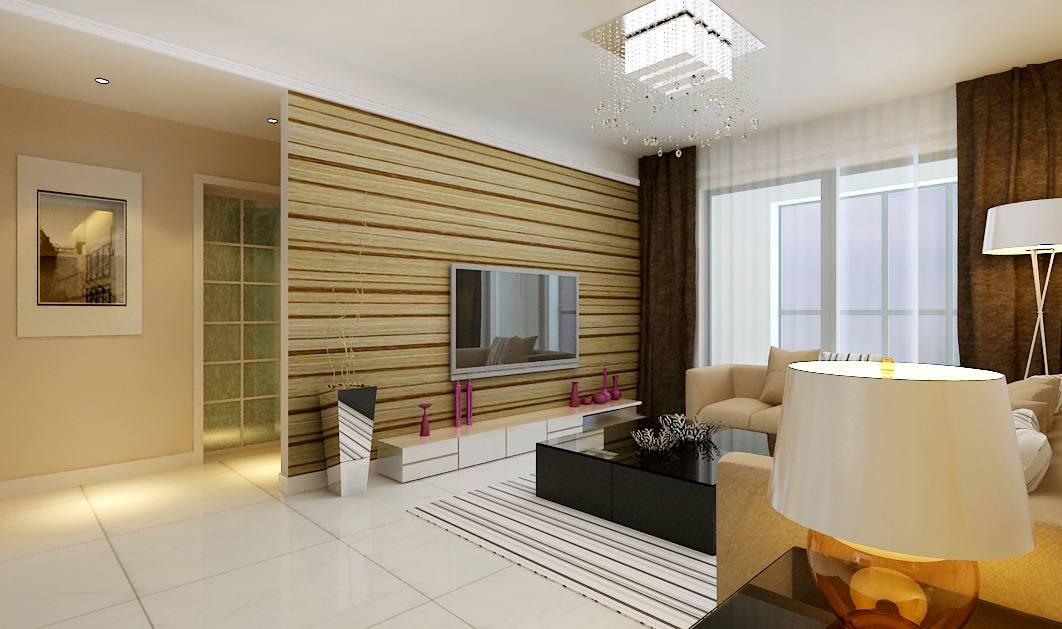 点击大图看下一张：现代客厅窗帘电视背景墙案例展示