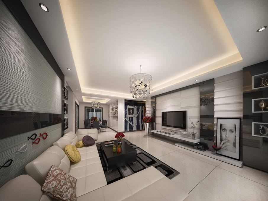 点击大图看下一张：现代客厅装修效果展示